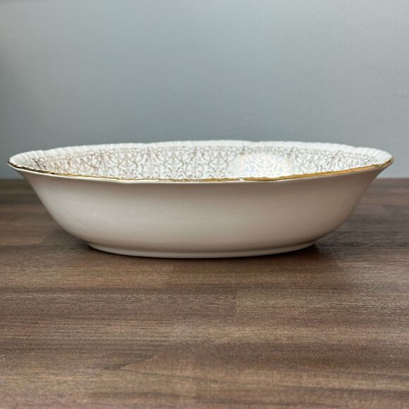 Vtg 1950s Homer Laughlin China Serving Dish Rose Gold Filigree Retro Cottage USA - Picture 7 of 12